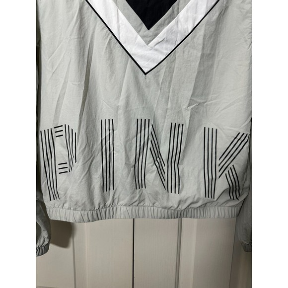 PINK Victoria's Secret Black Logo Zip Windbreaker Jacket Black White Gray XS - Picture 6 of 16